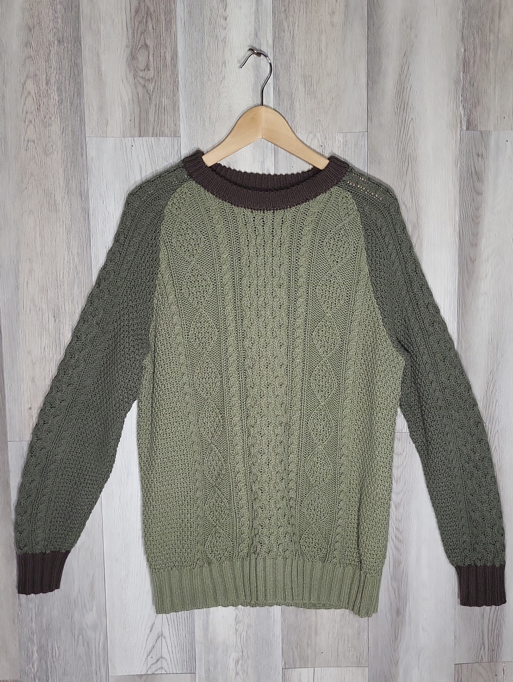 LL Bean Signature Fisherman Sweater Mens Large Cable Knit Colorblock Cotton NWOT